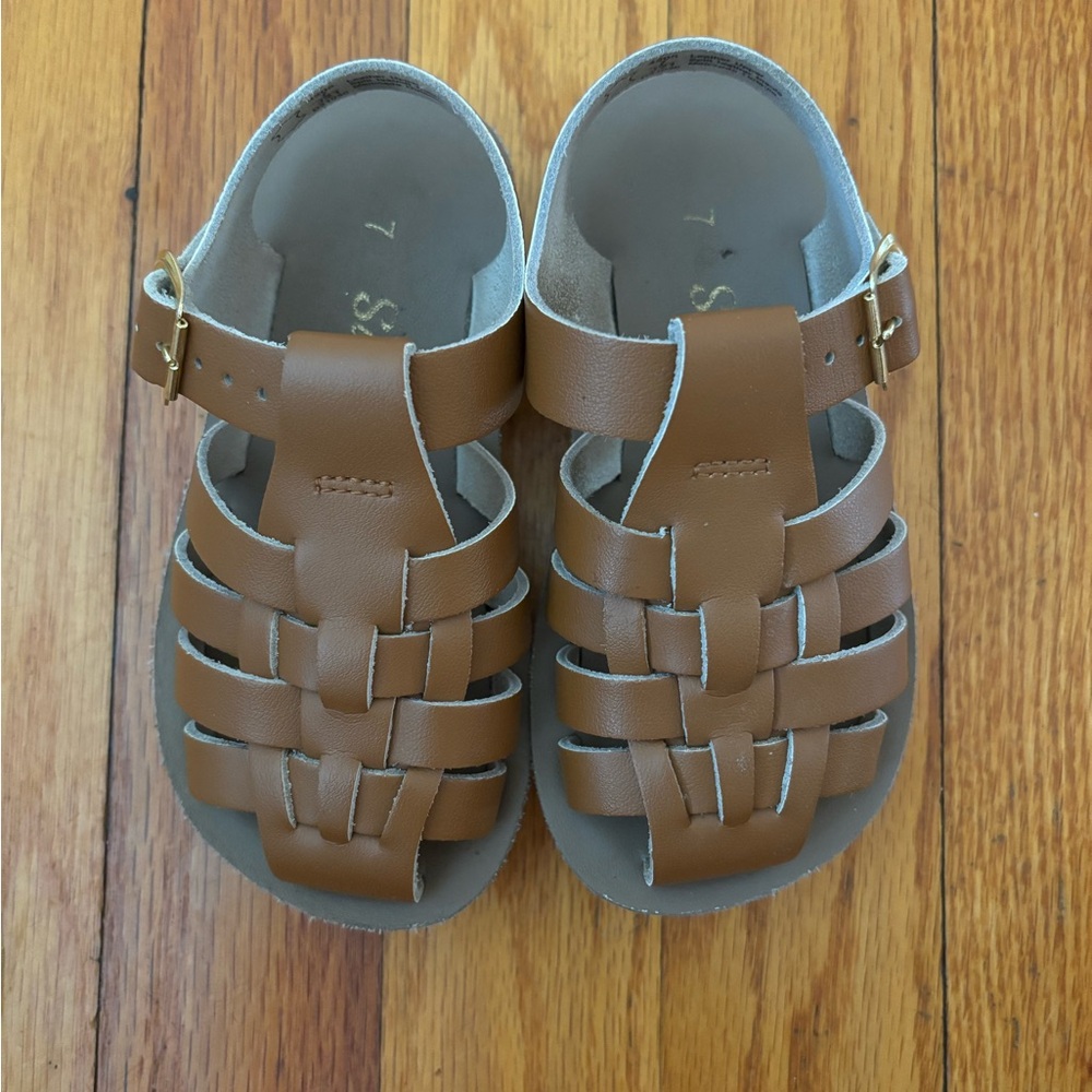 Sun-San Sailor Salt Water by Hoy Brown Kids Toddler Fisherman Sandals, size 7
